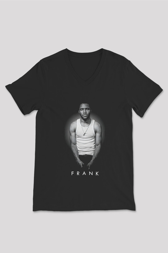 Frank Ocean Baskılı Unisex Siyah V Yaka Tişört - Tshirt