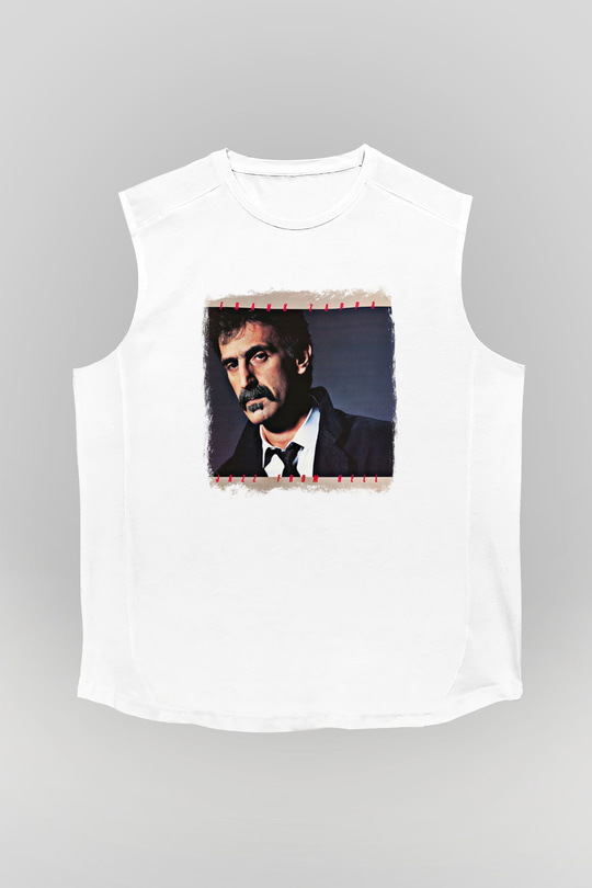 Frank Zappa Baskılı Unisex Beyaz Kolsuz Tişört