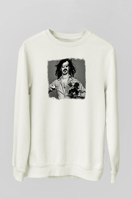 Frank Zappa Baskılı Unisex Beyaz Sweatshirt