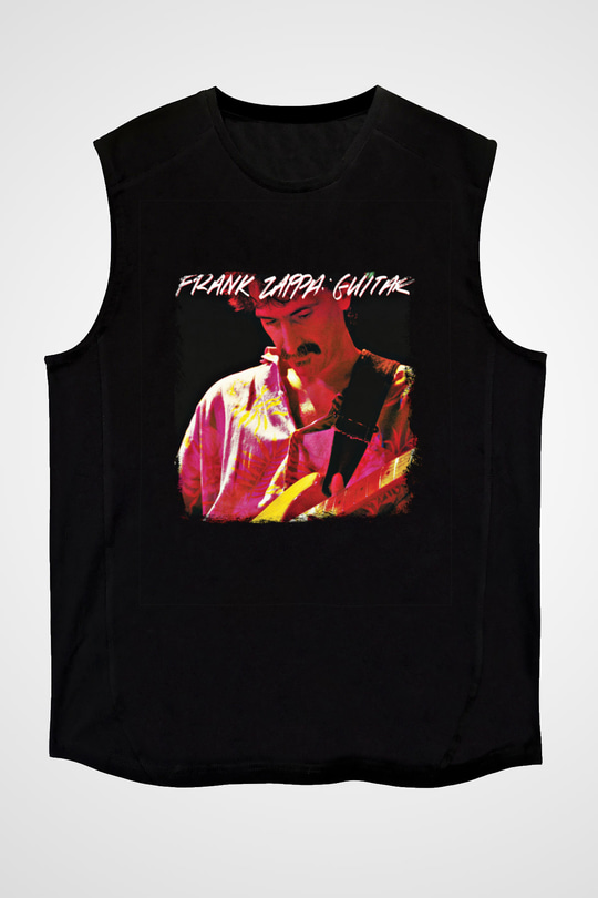 Frank Zappa Baskılı Unisex Siyah Kolsuz Tişört