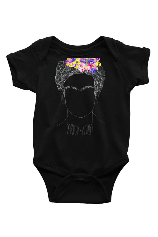 Frida Kahlo Baskılı Siyah Bebek Body - Zıbın