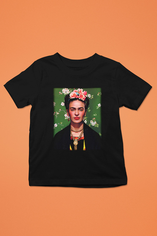 Frida Kahlo Baskılı Siyah Unisex Çocuk Tişört
