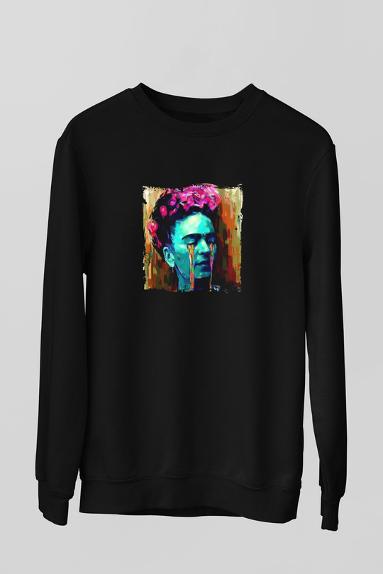 Frida Kahlo Baskılı Unisex Siyah Sweatshirt