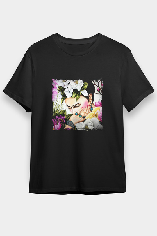 Frida Kahlo Baskılı Unisex Siyah Tişört