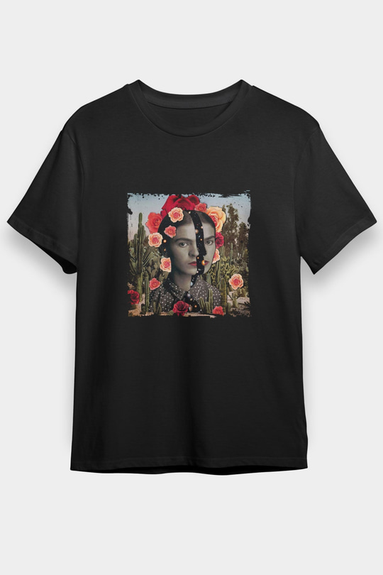 Frida Kahlo Baskılı Unisex Siyah Tişört