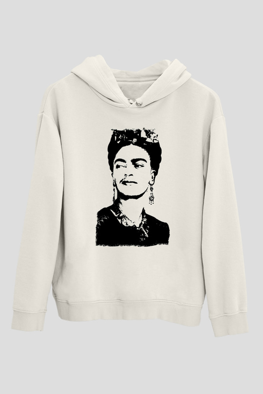 Frida Kahlo Beyaz Unisex Kapüşonlu Sweatshirt