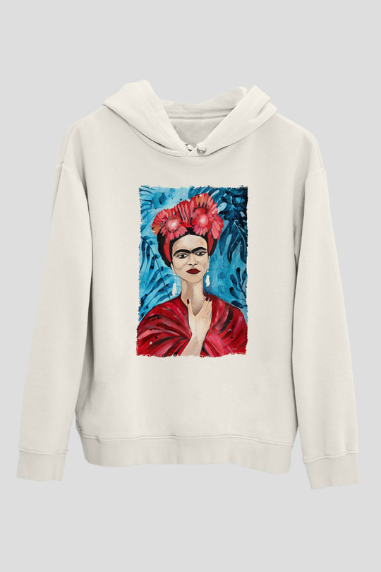Frida Kahlo Beyaz Unisex Kapüşonlu Sweatshirt