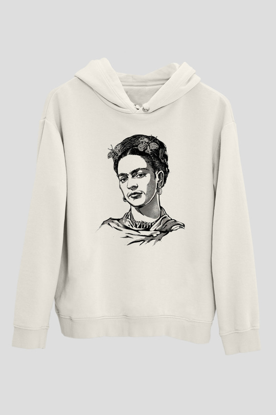 Frida Kahlo Beyaz Unisex Kapüşonlu Sweatshirt
