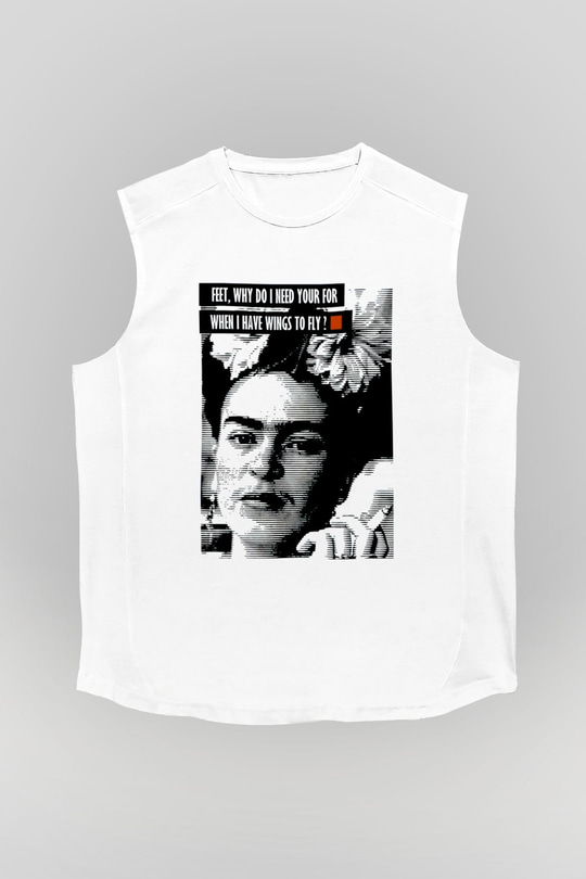 Frida Kahlo Beyaz Unisex Kolsuz Tişört