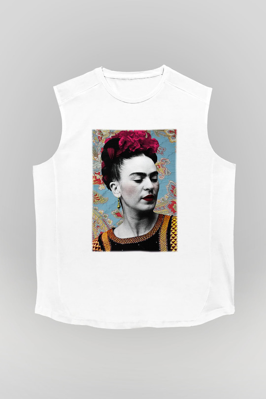 Frida Kahlo Beyaz Unisex Kolsuz Tişört