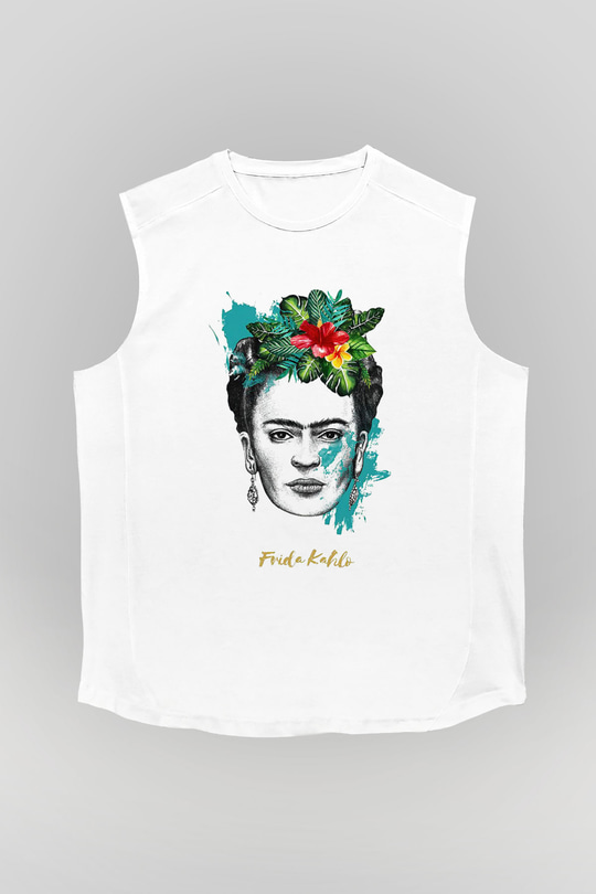 Frida Kahlo Beyaz Unisex Kolsuz Tişört