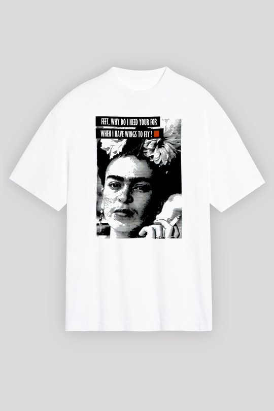 Frida Kahlo Beyaz Unisex Oversize Tişört T-Shirt