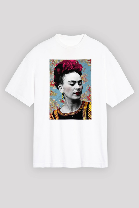 Frida Kahlo Beyaz Unisex Oversize Tişört T-Shirt
