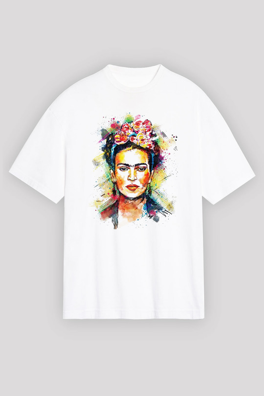 Frida Kahlo Beyaz Unisex Oversize Tişört T-Shirt