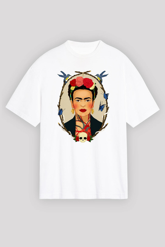 Frida Kahlo Beyaz Unisex Oversize Tişört T-Shirt