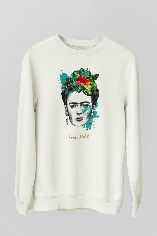 Frida Kahlo Beyaz Unisex Sweatshirt