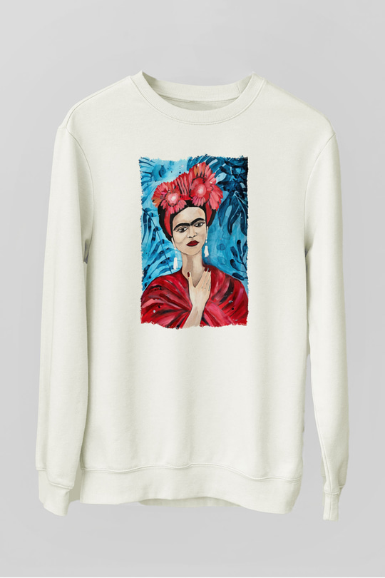 Frida Kahlo Beyaz Unisex Sweatshirt