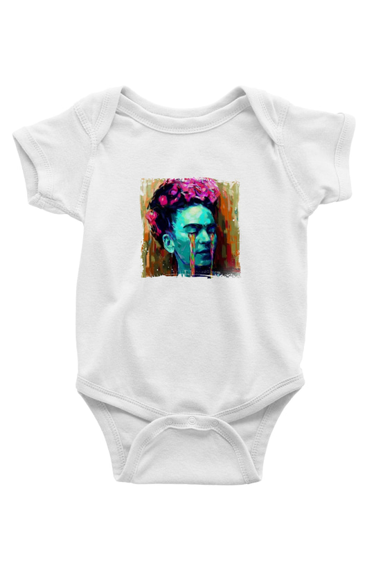Frida Kahlo Unisex Baskılı Beyaz Bebek Body - Zıbın