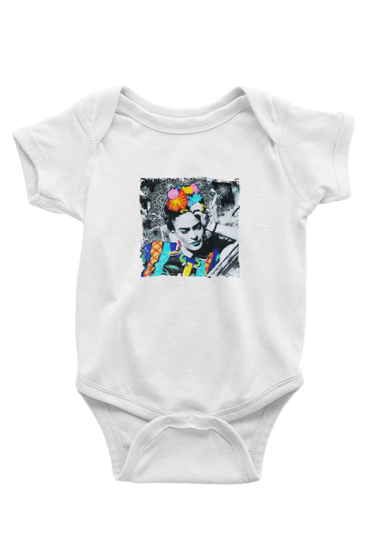 Frida Kahlo Unisex Baskılı Beyaz Bebek Body - Zıbın