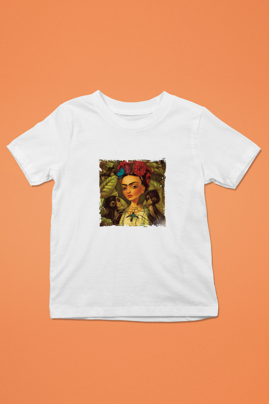 Frida Kahlo Unisex Baskılı Beyaz Çocuk Tişört