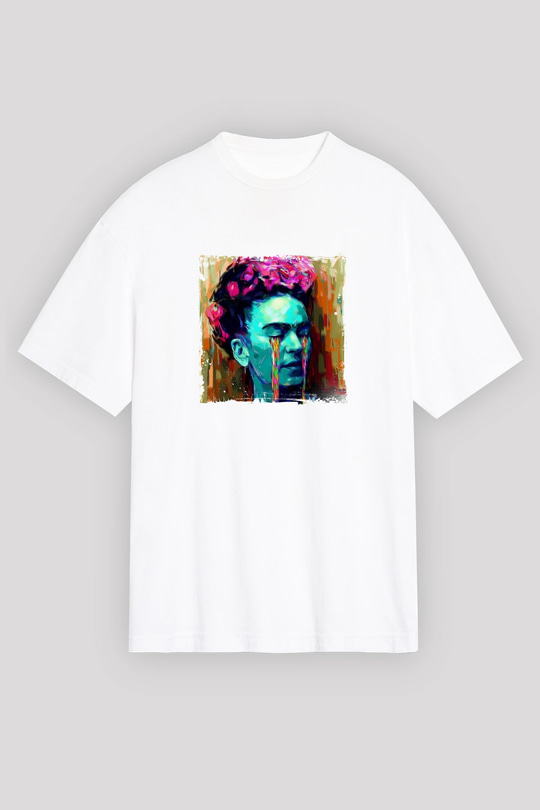 Frida Kahlo Unisex Baskılı Beyaz Tişört