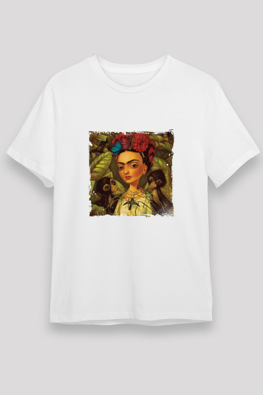 Frida Kahlo Unisex Baskılı Beyaz Tişört