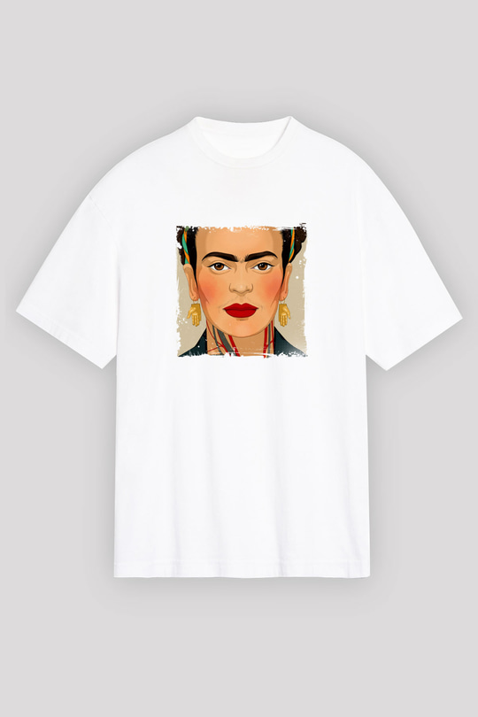 Frida Kahlo Unisex Baskılı Beyaz Tişört