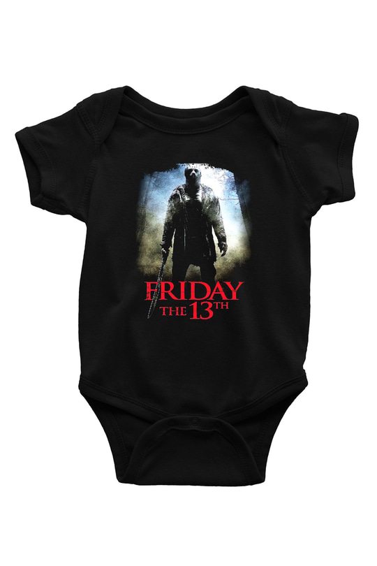 Friday the 13th 13.Cuma Baskılı Siyah Bebek Body - Zıbın