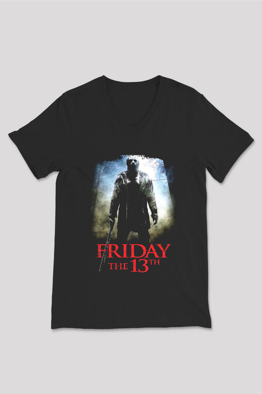 Friday the 13th 13.Cuma Siyah Unisex V Yaka Tişört