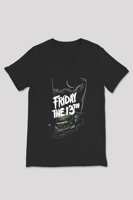 Friday the 13th 13.Cuma Siyah Unisex V Yaka Tişört