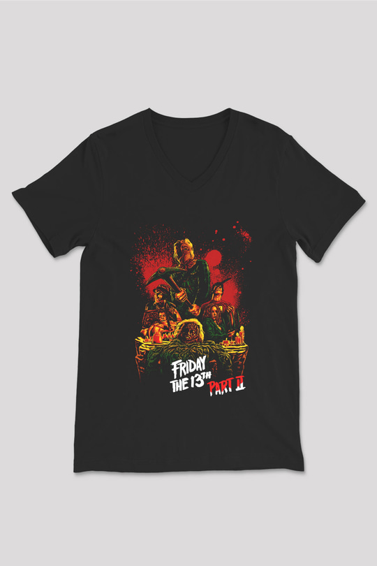 Friday the 13th 13.Cuma Siyah Unisex V Yaka Tişört