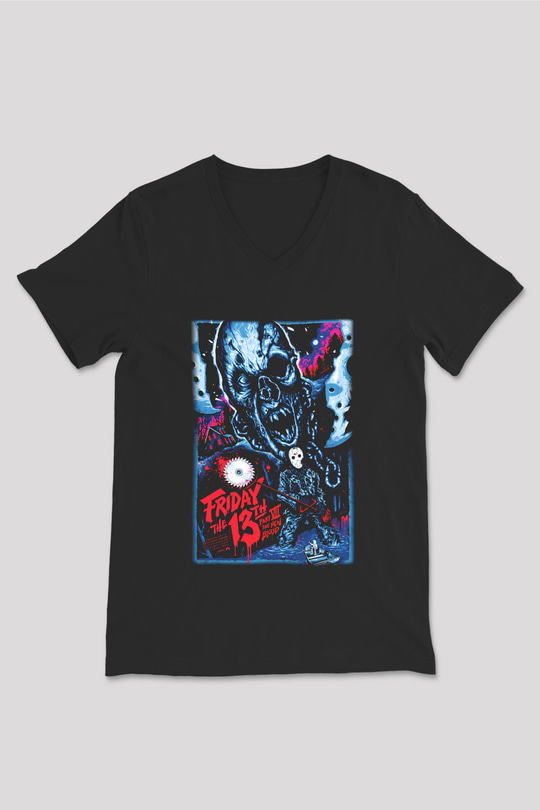 Friday the 13th 13.Cuma Siyah Unisex V Yaka Tişört