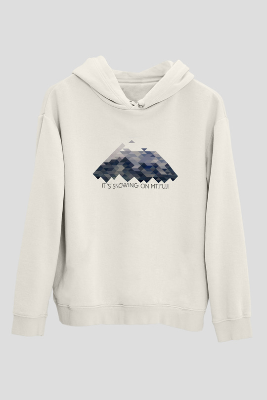 Fuji Dağı Beyaz Unisex Kapşonlu Sweatshirt