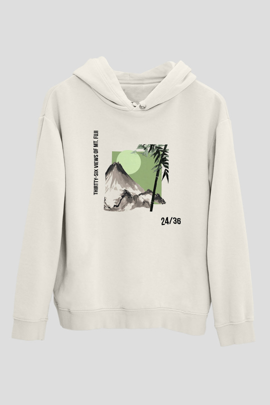 Fuji Dağı Beyaz Unisex Kapşonlu Sweatshirt