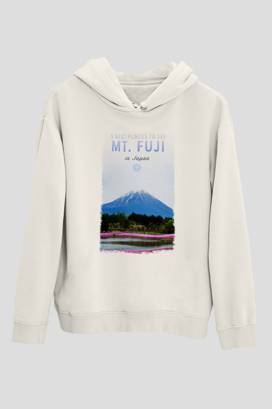 Fuji Dağı Beyaz Unisex Kapşonlu Sweatshirt