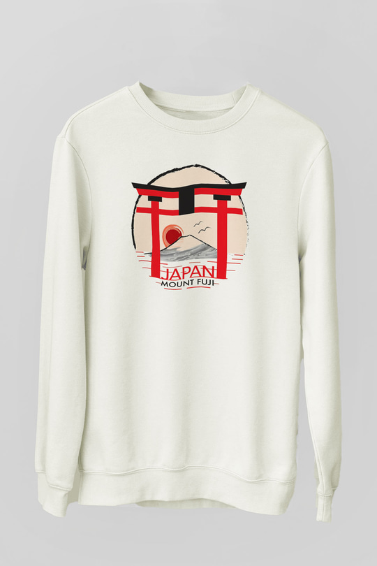 Fuji Dağı Beyaz Unisex Sweatshirt