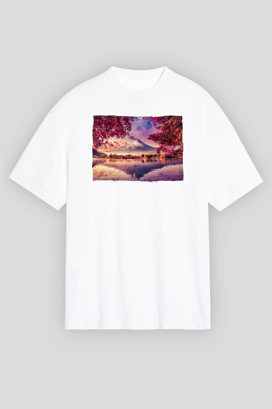 Fuji Dağı Beyaz Unisex Tişört T-Shirt - TişörtFabrikası
