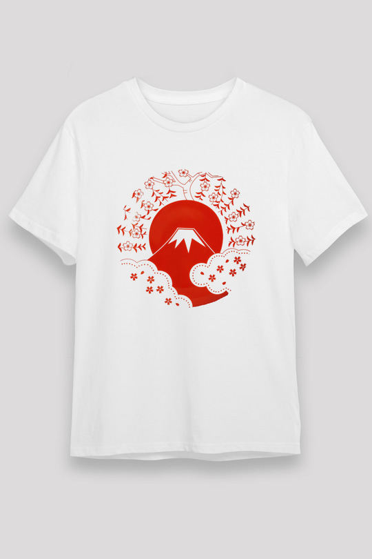 Fuji Dağı Beyaz Unisex Tişört T-Shirt - TişörtFabrikası
