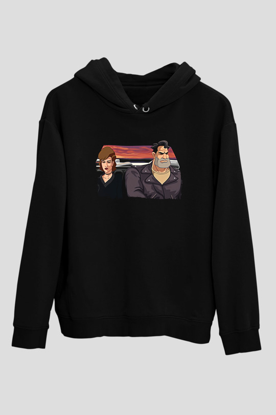 Full Throttle Baskılı Unisex Siyah Kapüşonlu Sweatshirt