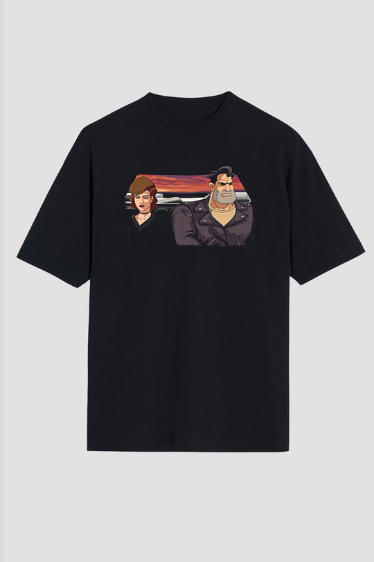 Full Throttle Baskılı Unisex Siyah Oversize Tişört - Tshirt