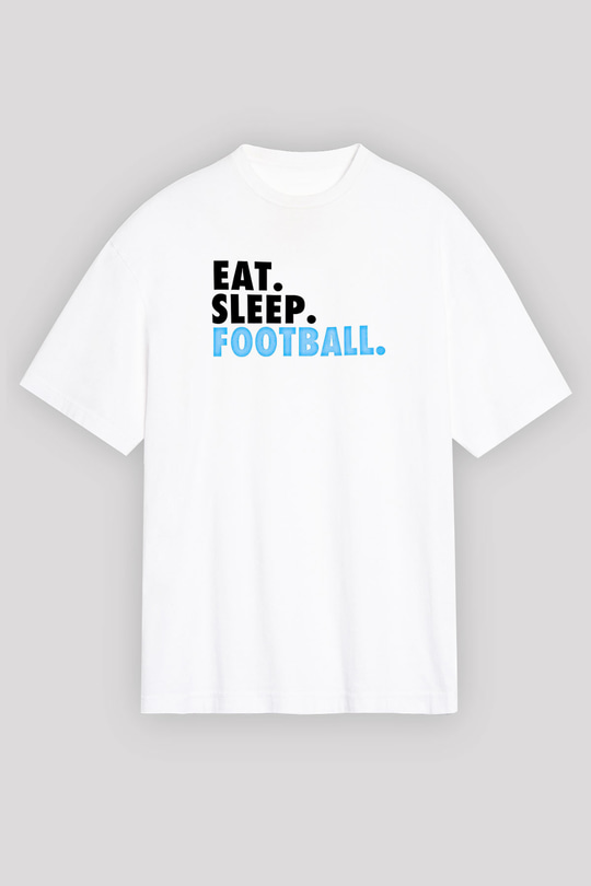 Futbol Baskılı Unisex Beyaz Oversize Tişört - Tshirt