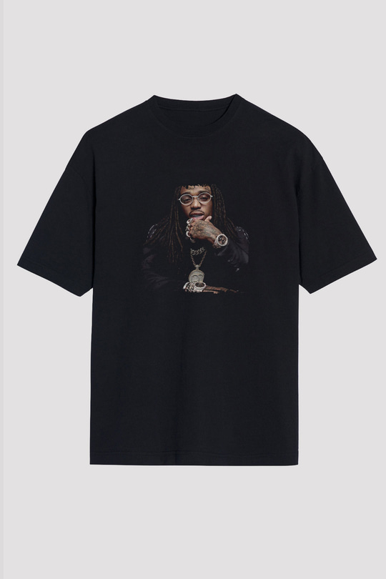 Future Baskılı Unisex Oversize Siyah Tişört