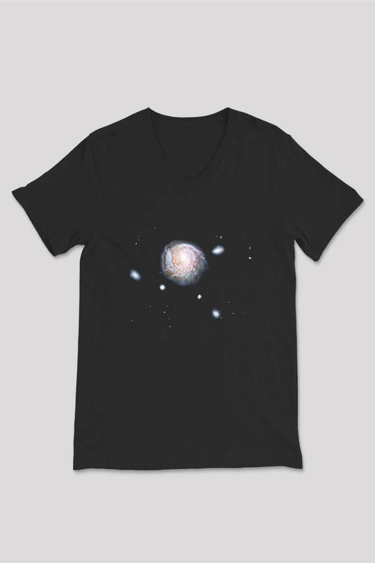 Galaksi Siyah Unisex V Yaka Tişört T-Shirt