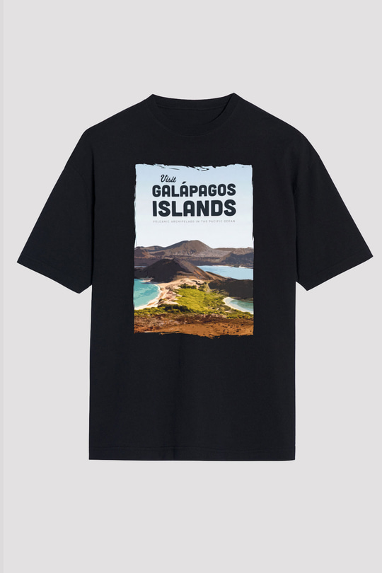 Galapagos Adaları Siyah Unisex Tişört T-Shirt - TişörtFabrikası