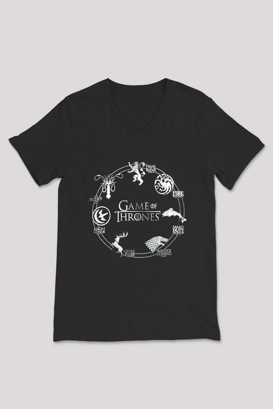 Game of Thrones Siyah Unisex V Yaka Tişört T-Shirt