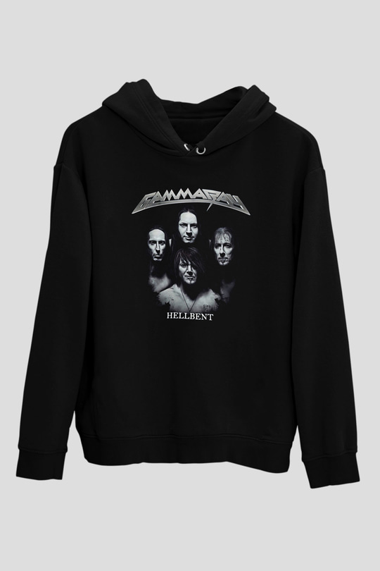 Gammaray Baskılı Unisex Siyah Kapüşonlu Sweatshirt