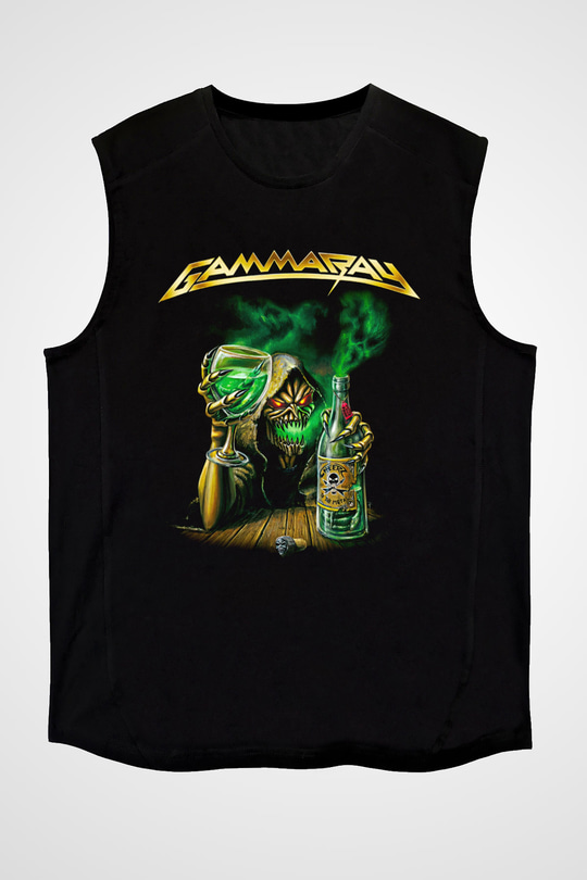 Gammaray Baskılı Unisex Siyah Kolsuz Tişört - Tshirt