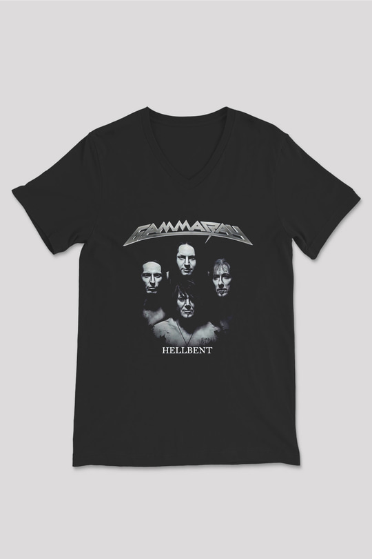 Gammaray Baskılı Unisex Siyah V Yaka Tişört - Tshirt