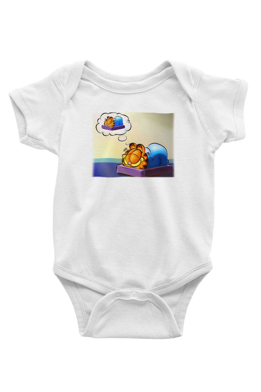 Garfield Baskılı Beyaz Unisex Bebek Body - Zıbın