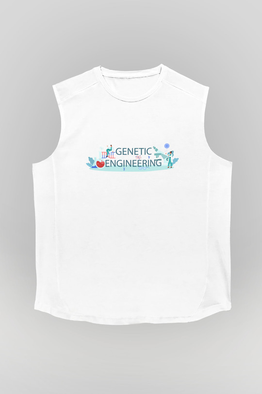 Genetik Mühendisliği Baskılı Unisex Beyaz Kolsuz Tişört